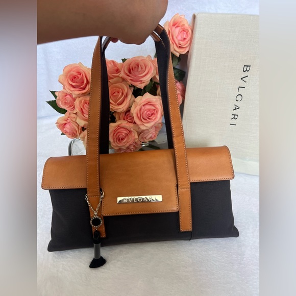 BVLGARI Leather & Canvas Shoulder Bag/ Handbag. Authentic - Picture 15 of 15